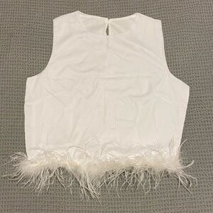 White Feather Trim Sleeveless Top